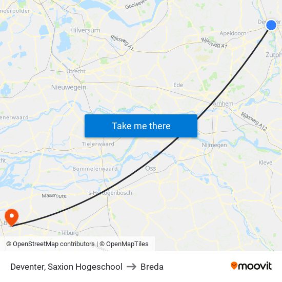 Deventer, Saxion Hogeschool to Breda map