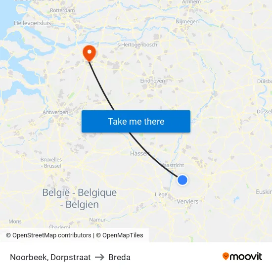 Noorbeek, Dorpstraat to Breda map