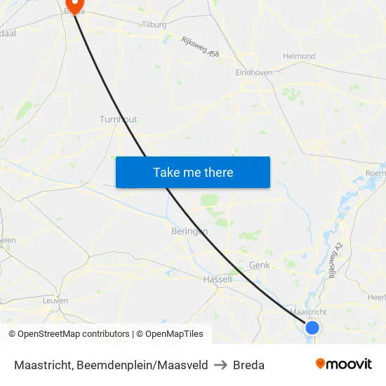 Maastricht, Beemdenplein/Maasveld to Breda map