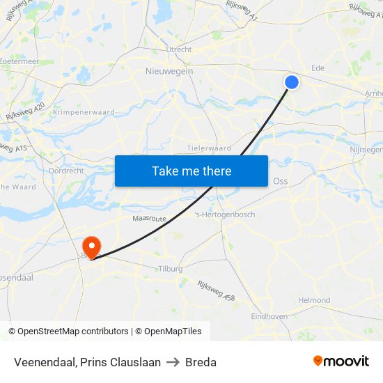 Veenendaal, Prins Clauslaan to Breda map