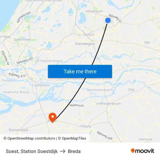 Soest, Station Soestdijk to Breda map