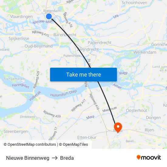 Nieuwe Binnenweg to Breda map