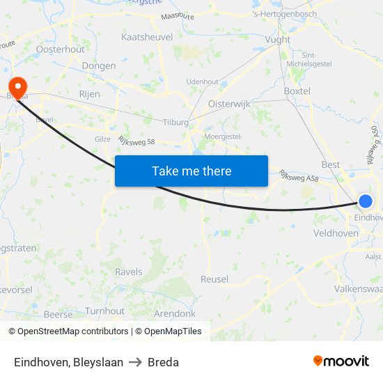 Eindhoven, Bleyslaan to Breda map