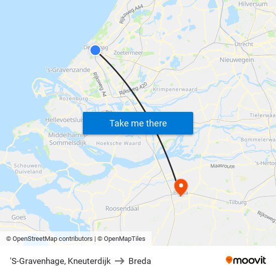 'S-Gravenhage, Kneuterdijk to Breda map