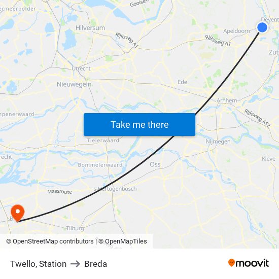 Twello, Station to Breda map