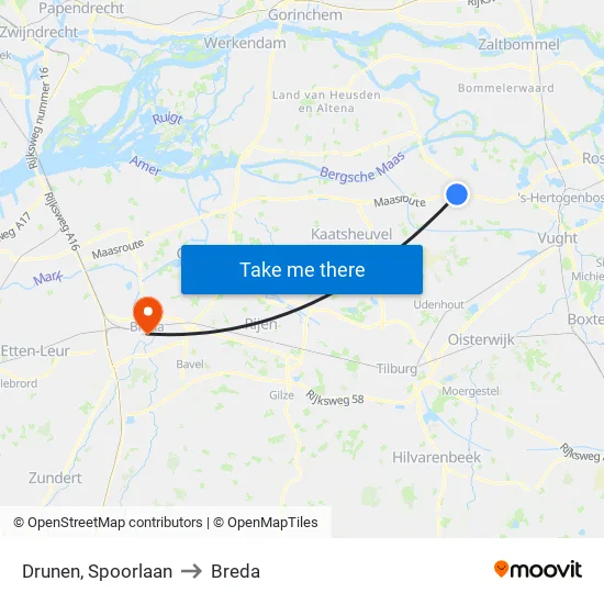 Drunen, Spoorlaan to Breda map