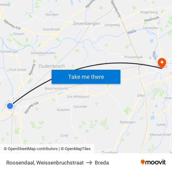 Roosendaal, Weissenbruchstraat to Breda map