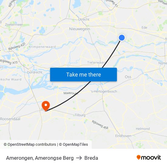 Amerongen, Amerongse Berg to Breda map