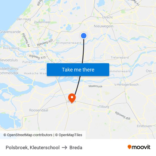 Polsbroek, Kleuterschool to Breda map