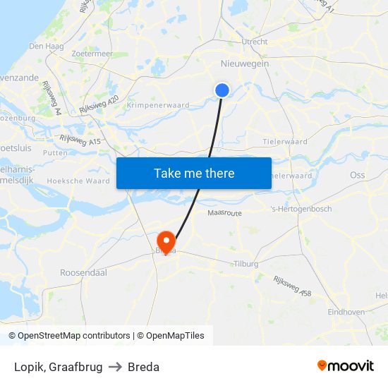 Lopik, Graafbrug to Breda map