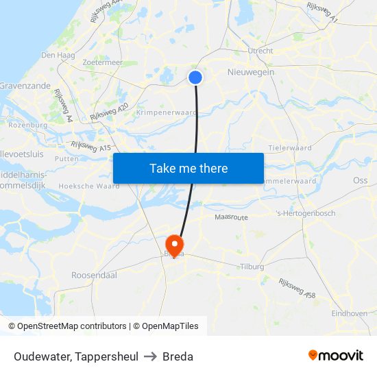 Oudewater, Tappersheul to Breda map