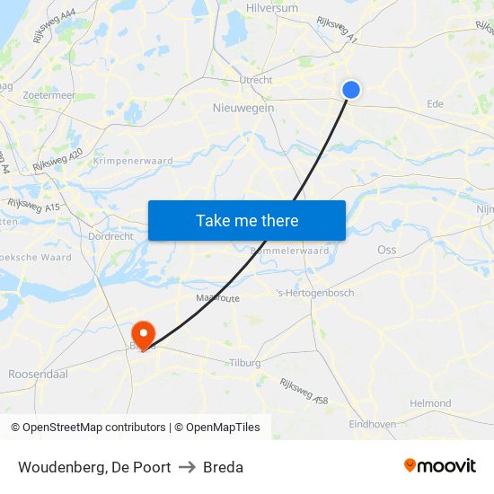 Woudenberg, De Poort to Breda map