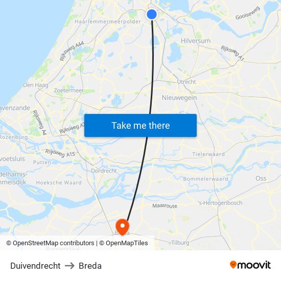 Duivendrecht to Breda map