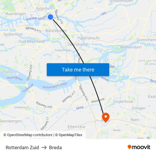 Rotterdam Zuid to Breda map