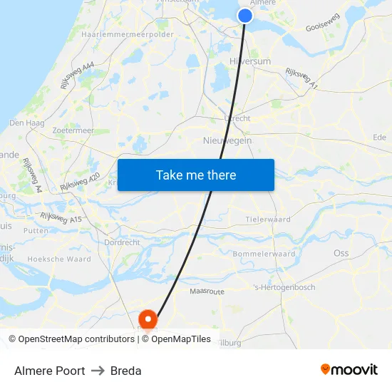 Almere Poort to Breda map