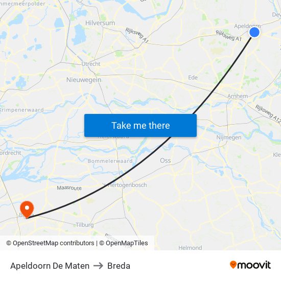 Apeldoorn De Maten to Breda map