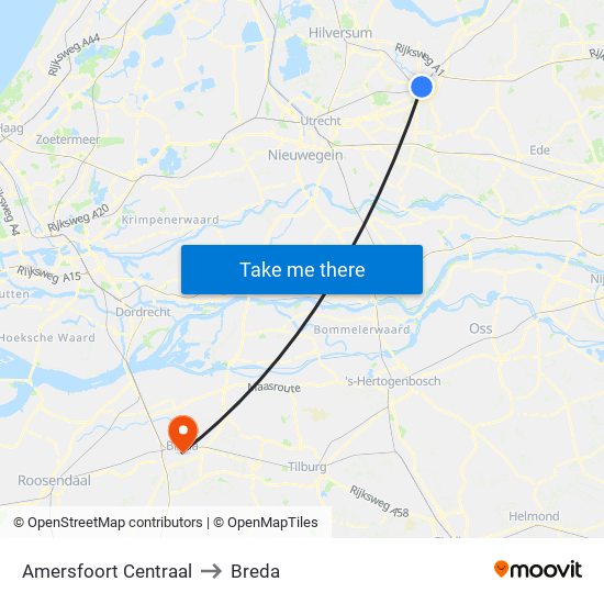 Amersfoort Centraal to Breda map