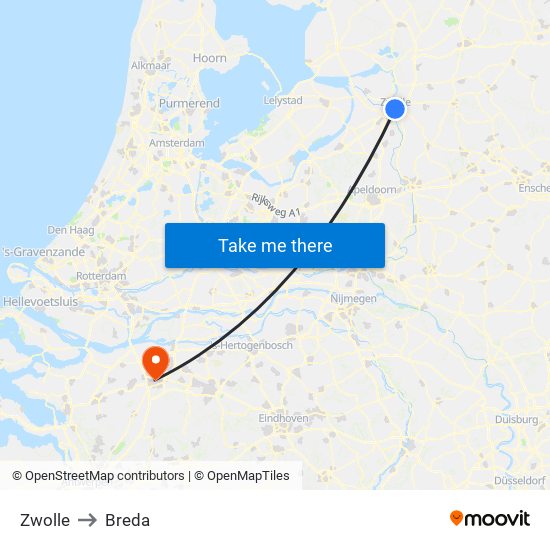 Zwolle to Breda map