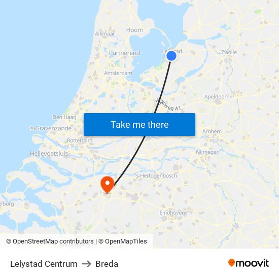 Lelystad Centrum to Breda map
