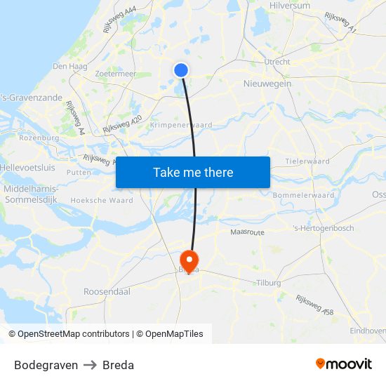 Bodegraven to Breda map