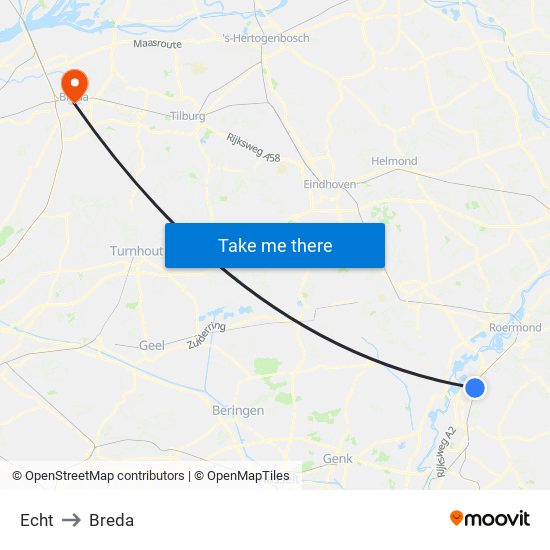 Echt to Breda map