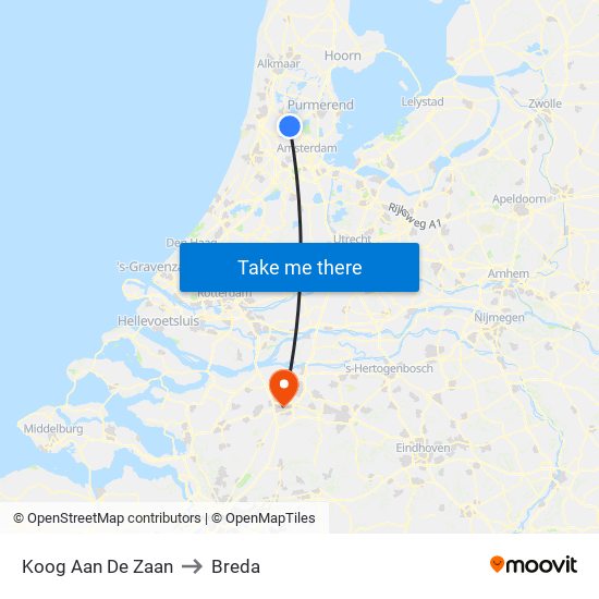 Koog Aan De Zaan to Breda map