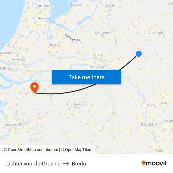 Lichtenvoorde-Groenlo to Breda map