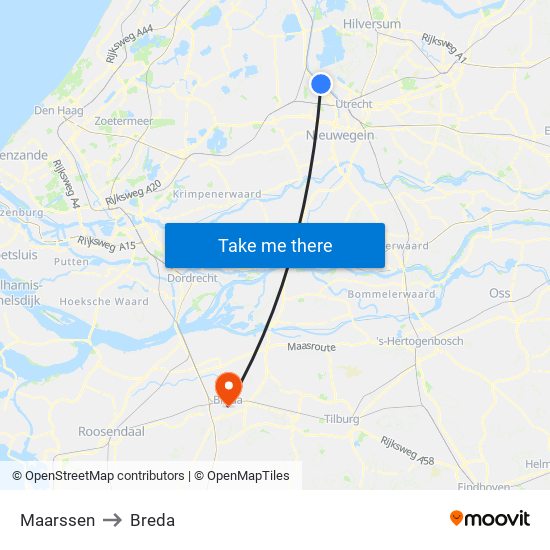 Maarssen to Breda map