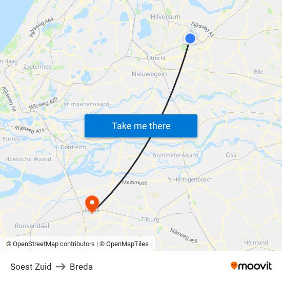 Soest Zuid to Breda map