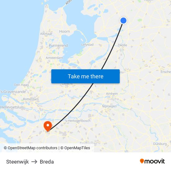 Steenwijk to Breda map