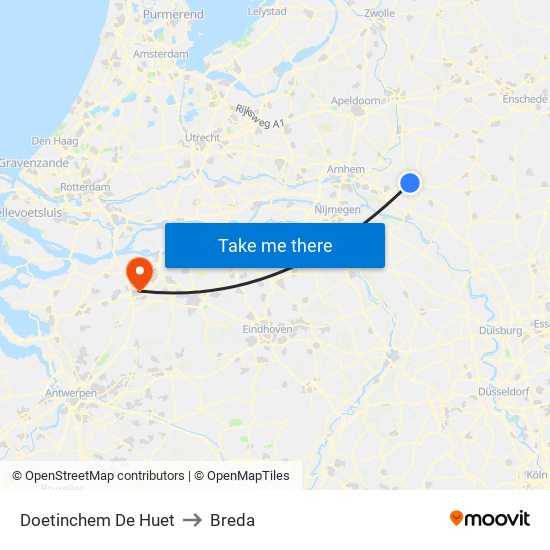 Doetinchem De Huet to Breda map