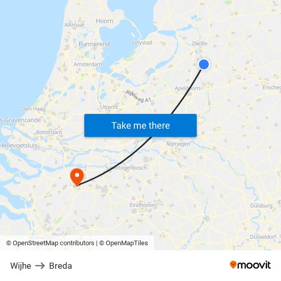 Wijhe to Breda map