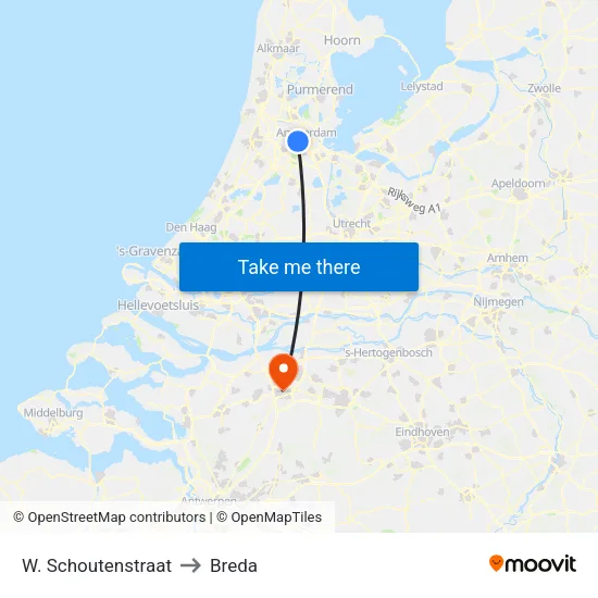 W. Schoutenstraat to Breda map