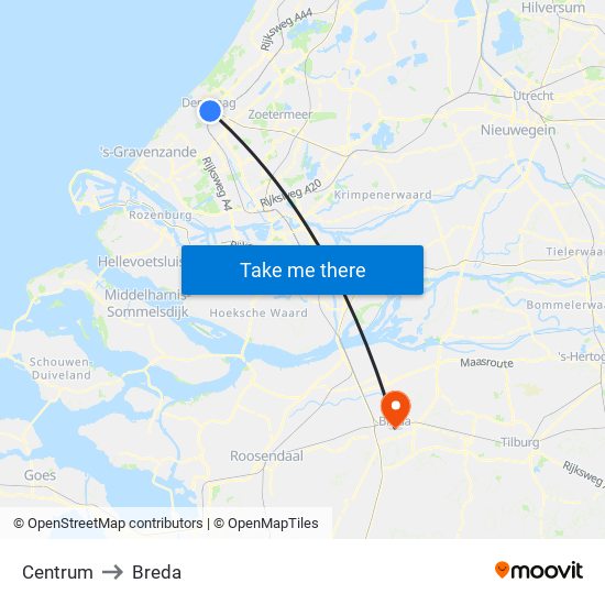 Centrum to Breda map