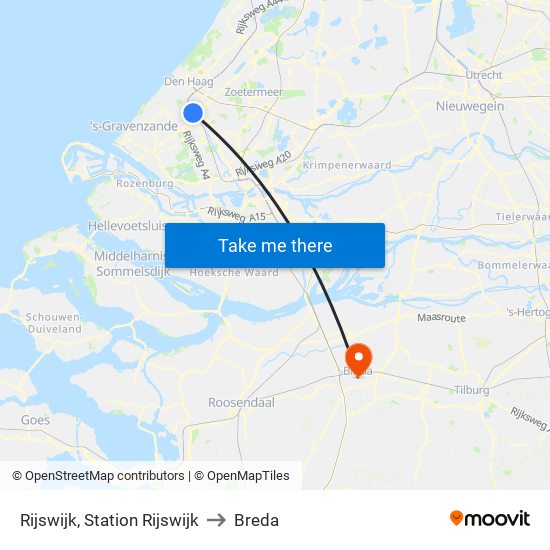 Rijswijk, Station Rijswijk to Breda map