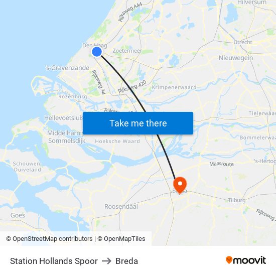 Station Hollands Spoor to Breda map