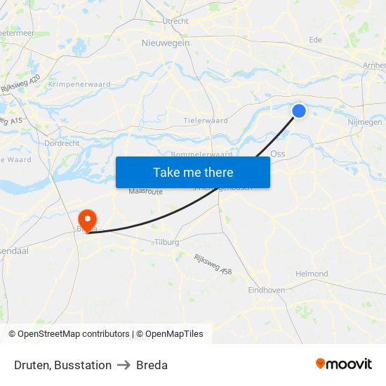 Druten, Busstation to Breda map
