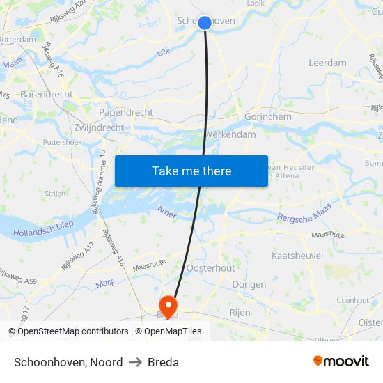 Schoonhoven, Noord to Breda map