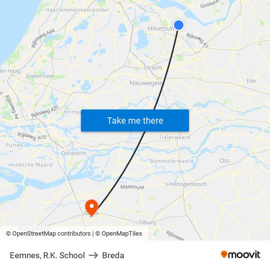 Eemnes, R.K. School to Breda map