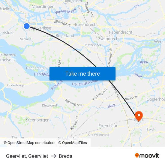 Geervliet, Geervliet to Breda map