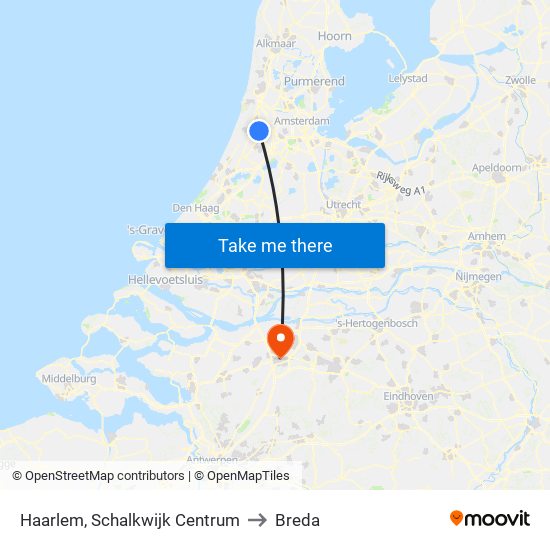 Haarlem, Schalkwijk Centrum to Breda map