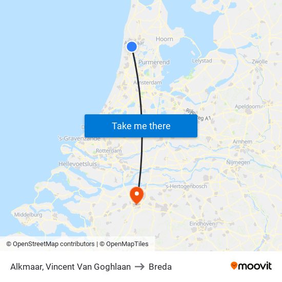 Alkmaar, Vincent Van Goghlaan to Breda map