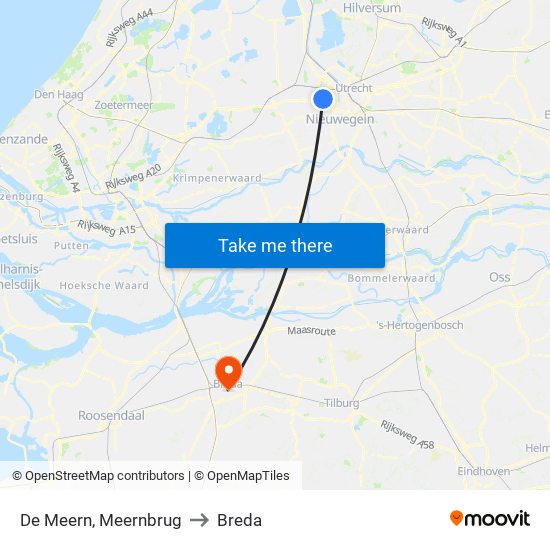 De Meern, Meernbrug to Breda map