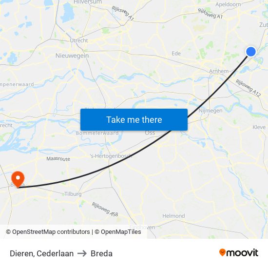 Dieren, Cederlaan to Breda map