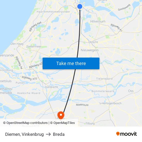 Diemen, Vinkenbrug to Breda map