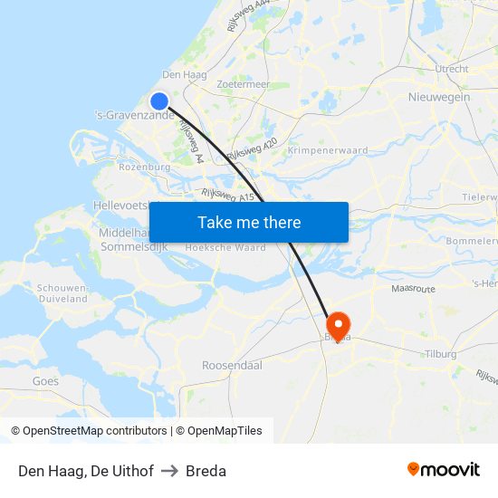 Den Haag, De Uithof to Breda map