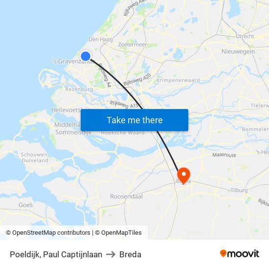 Poeldijk, Paul Captijnlaan to Breda map