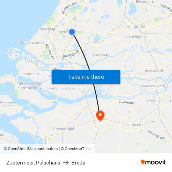 Zoetermeer, Pelschans to Breda map