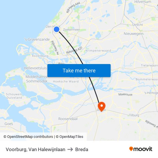 Voorburg, Van Halewijnlaan to Breda map