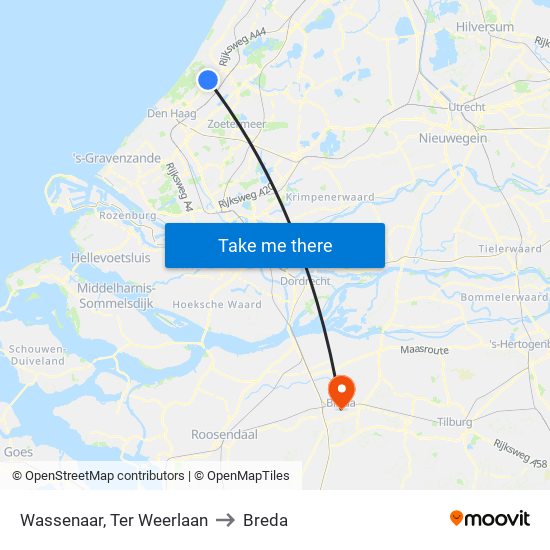 Wassenaar, Ter Weerlaan to Breda map